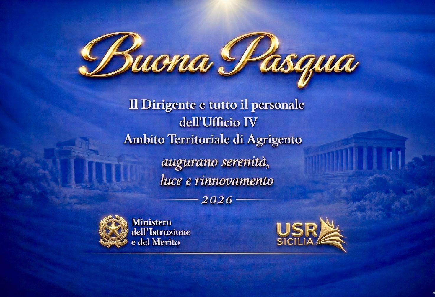 Auguri per le festività pasquali del Dirigente e del personale dell’A.T. di Agrigento