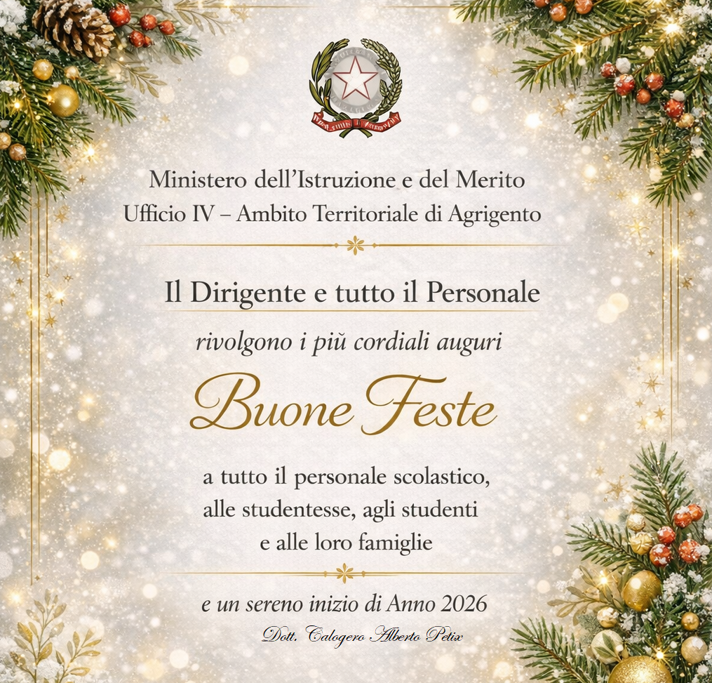 Cartolina di auguri per le festività natalizie del Dirigente e del personale dell’A.T. di Agrigento